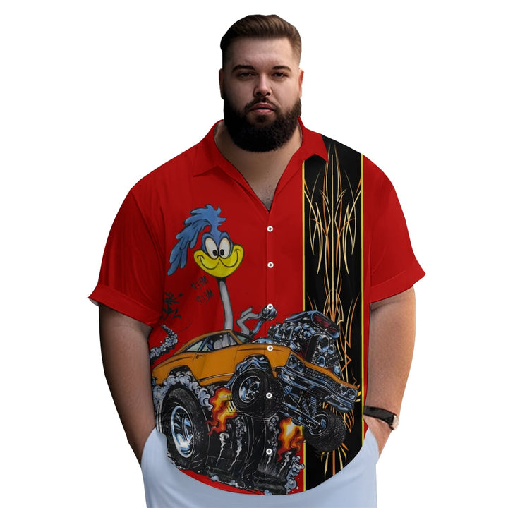 Classic Cartoon Modified Car Pinstripe Contrast Short Sleeve Shirt 2406000597