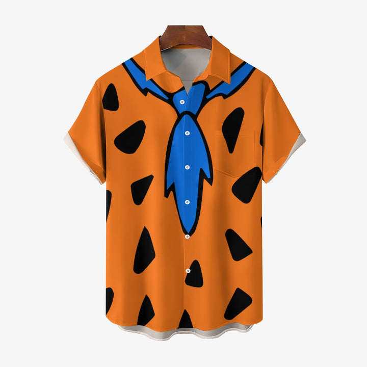 Men's Polka Dot Orange Casual Short Sleeve Shirt