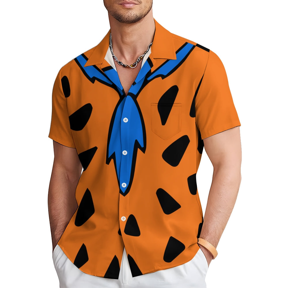 Men's Polka Dot Orange Casual Short Sleeve Shirt