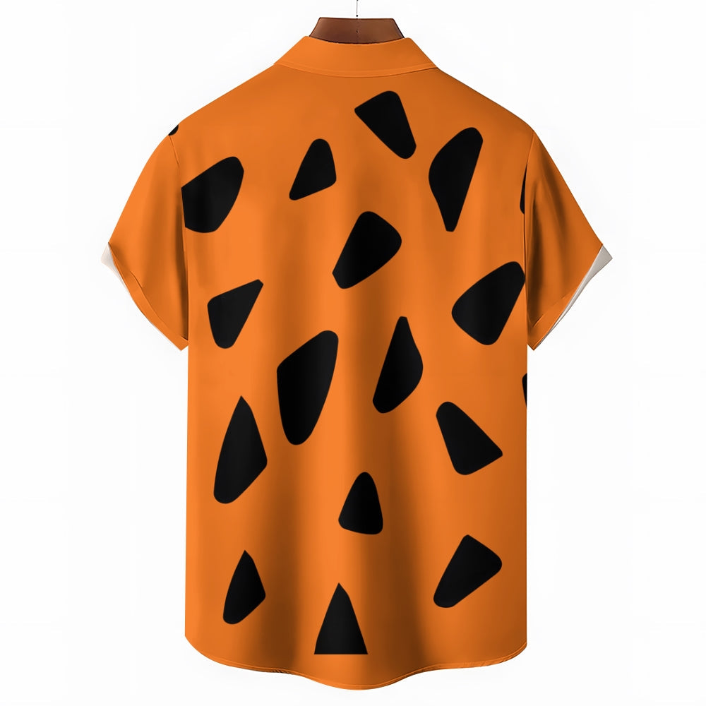 Men's Polka Dot Orange Casual Short Sleeve Shirt