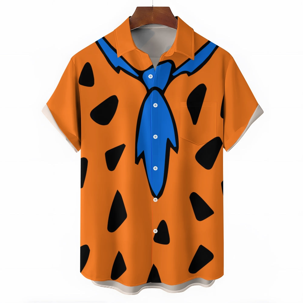 Men's Polka Dot Orange Casual Short Sleeve Shirt