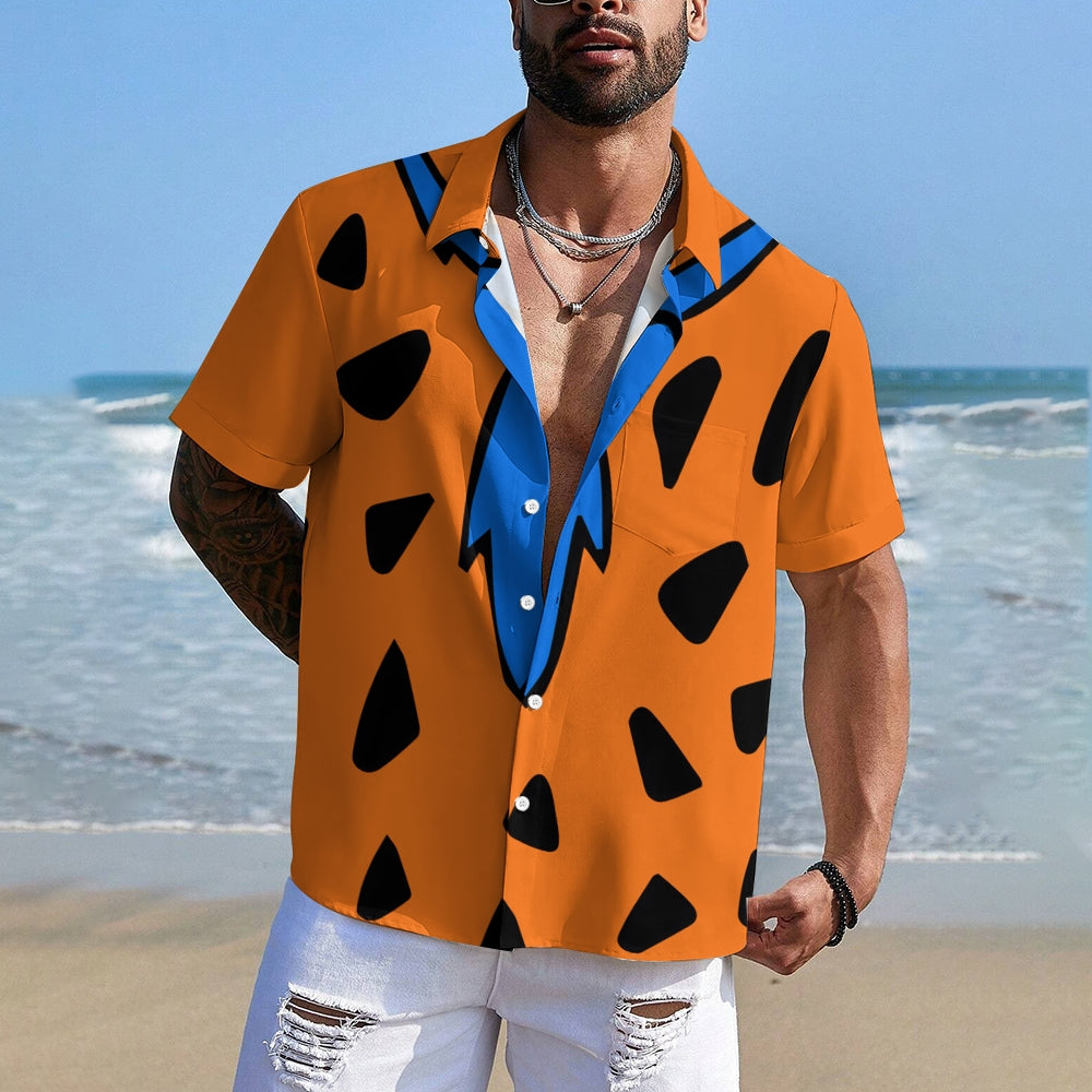 Men's Polka Dot Orange Casual Short Sleeve Shirt