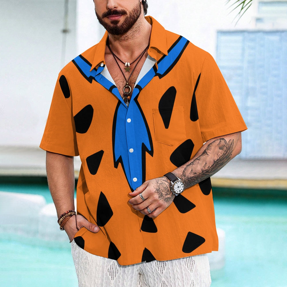 Men's Polka Dot Orange Casual Short Sleeve Shirt